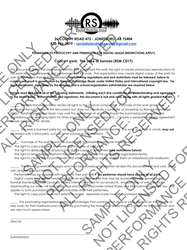 Randall Standridge Music Grade 1.5 - Lake Of Sorrows