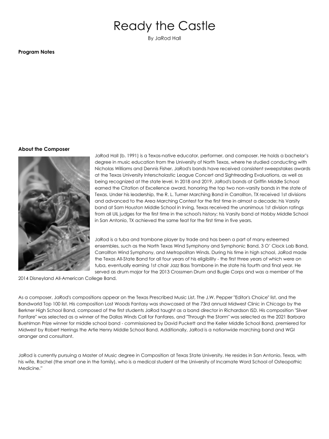 Randall Standridge Music Grade 1 - Ready The Castle