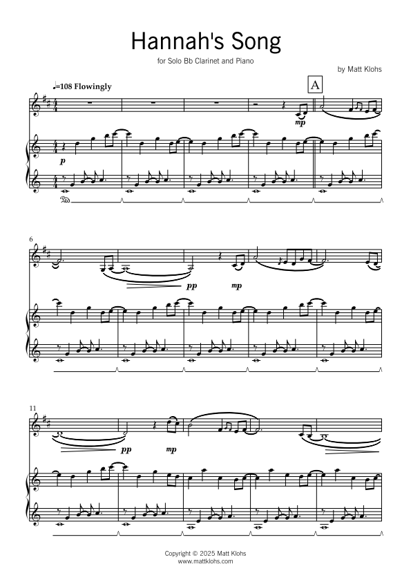 Solo Bb Clarinet with Piano Accompaniment - Hannah's Song