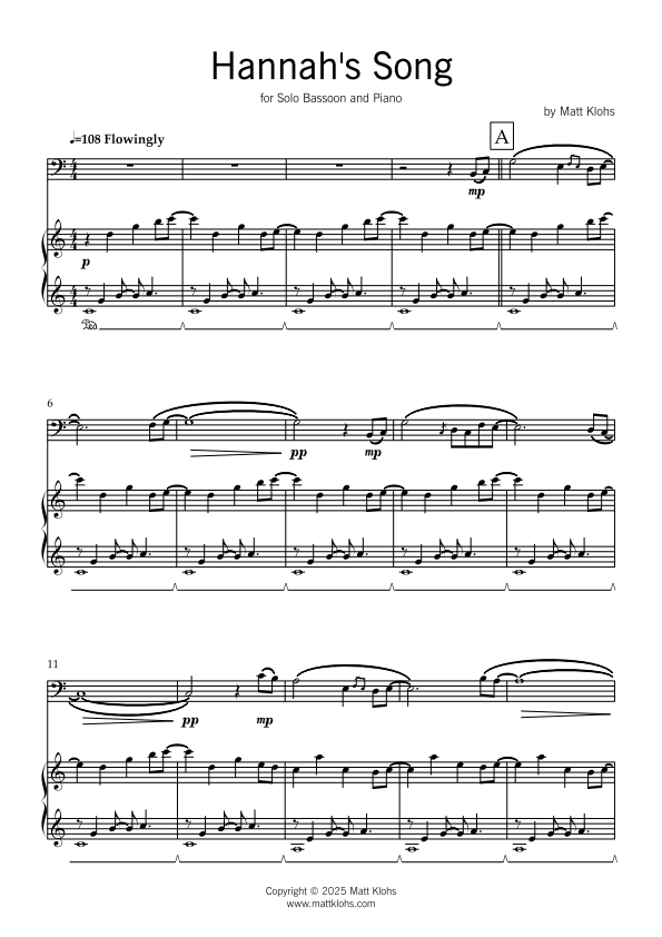 Solo Bassoon with Piano Accompaniment - Hannah's Song