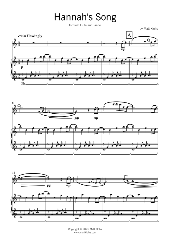 Solo Flute with Piano Accompaniment - Hannah's Song