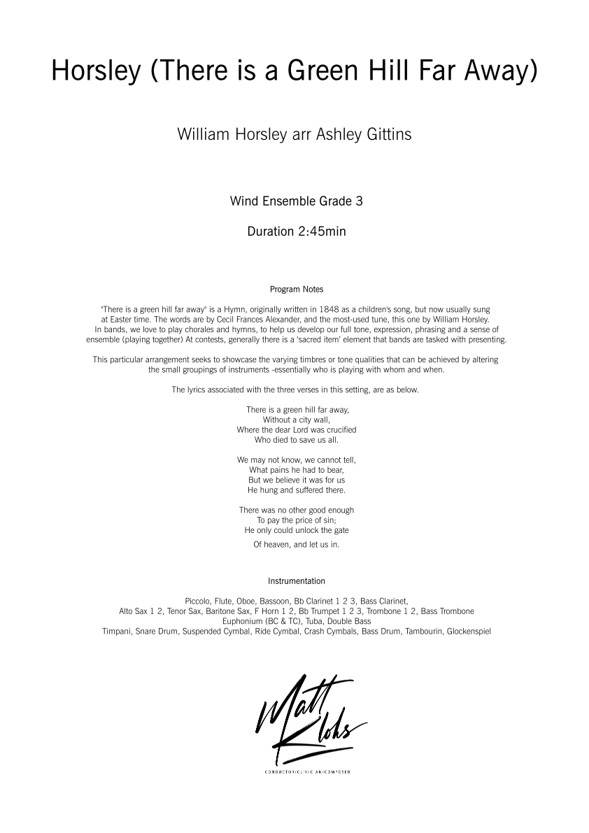 Grade 3 - Horsley (There Is A Green Hill Far Away)