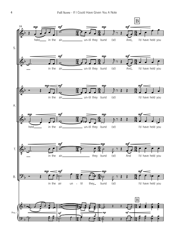 If I Could Have Given You A Note - Large (50 to 75 Voices) SSAATB Choir - Sally Greenaway