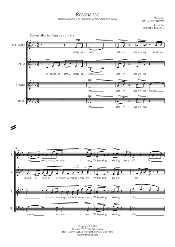 Resonance - Large (50-75 Voices) SSAATTBB Choir - Sally Greenaway