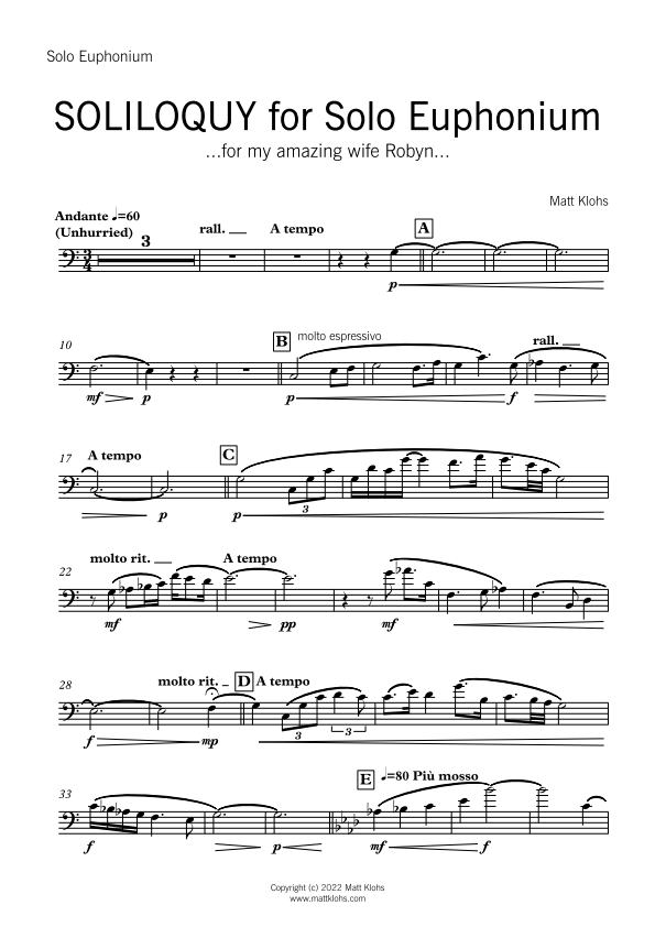 Solo Euphonium with Piano Accompaniment - Soliloquy