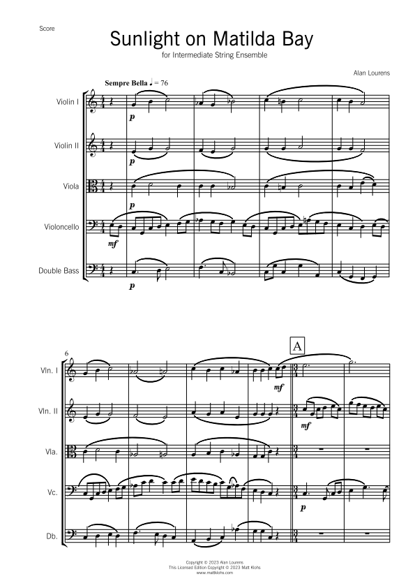 String Orchestra - Intermediate - Sunlight On Matilda Bay