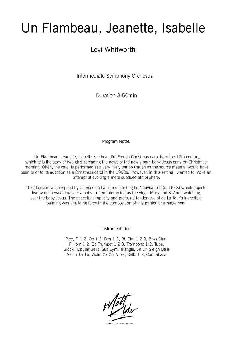 Symphony Orchestra - Intermediate - Un Flambeau, Jeanette, Isabelle