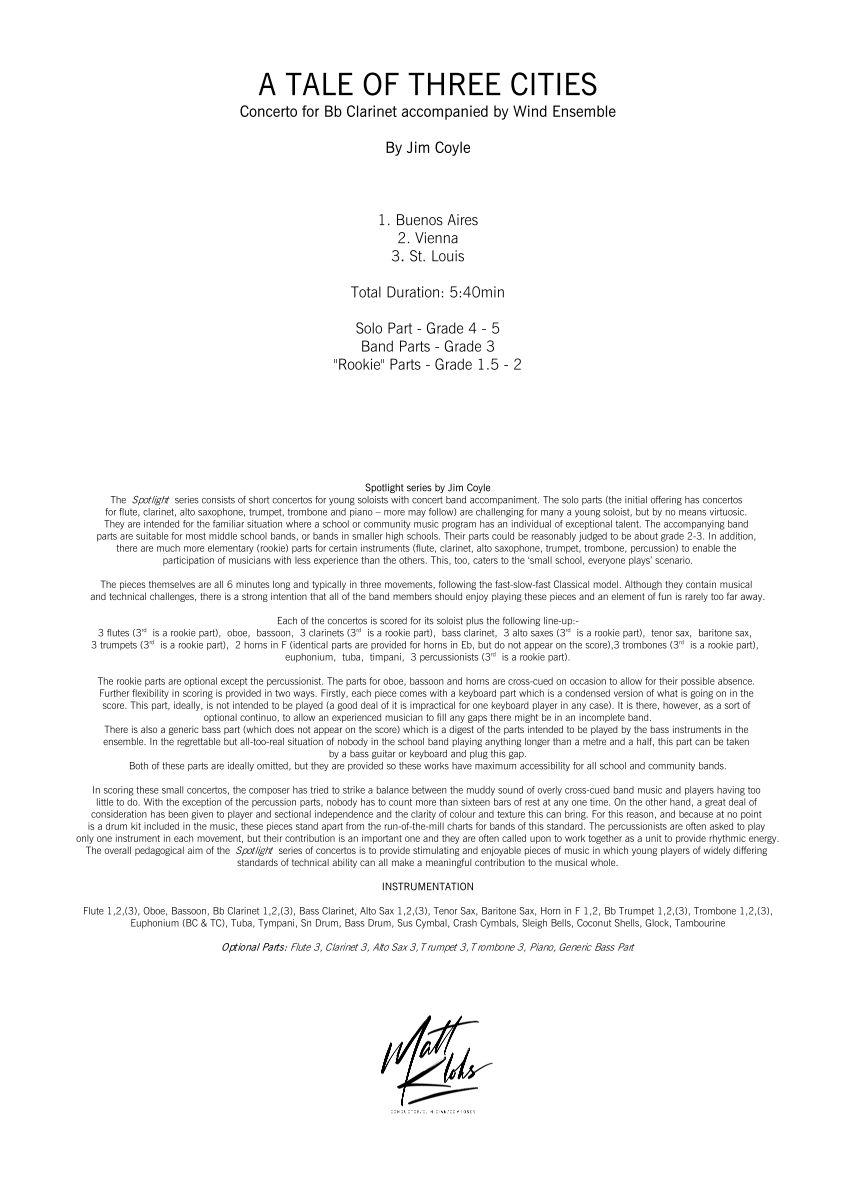 Spotlight Concerto Series - A Tale Of Three Cities - Clarinet