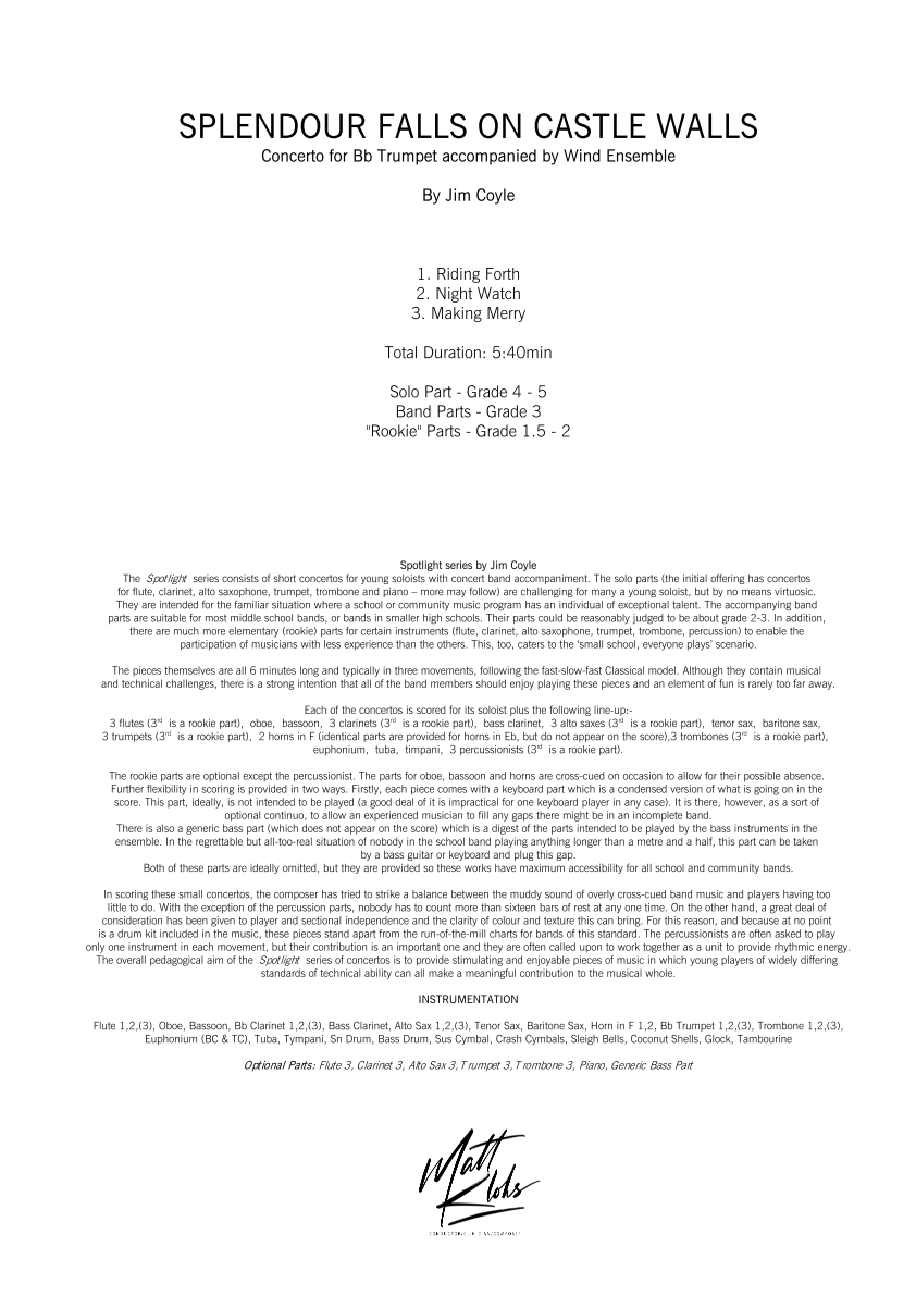 Spotlight Concerto Series - Splendour Falls On Castle Walls - Trumpet