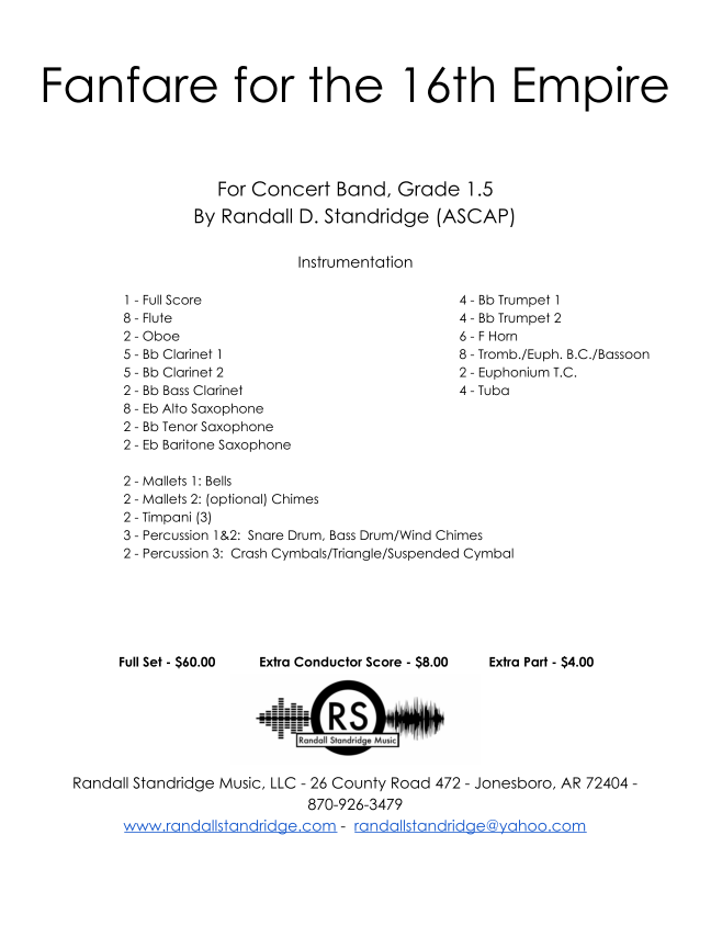 Randall Standridge Music Grade 1.5 - Fanfare for the 16th Empire