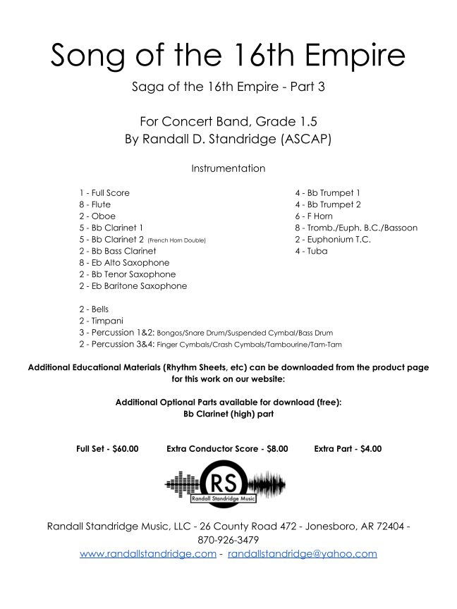 Randall Standridge Music Grade 1.5 - Song of the 16th Empire