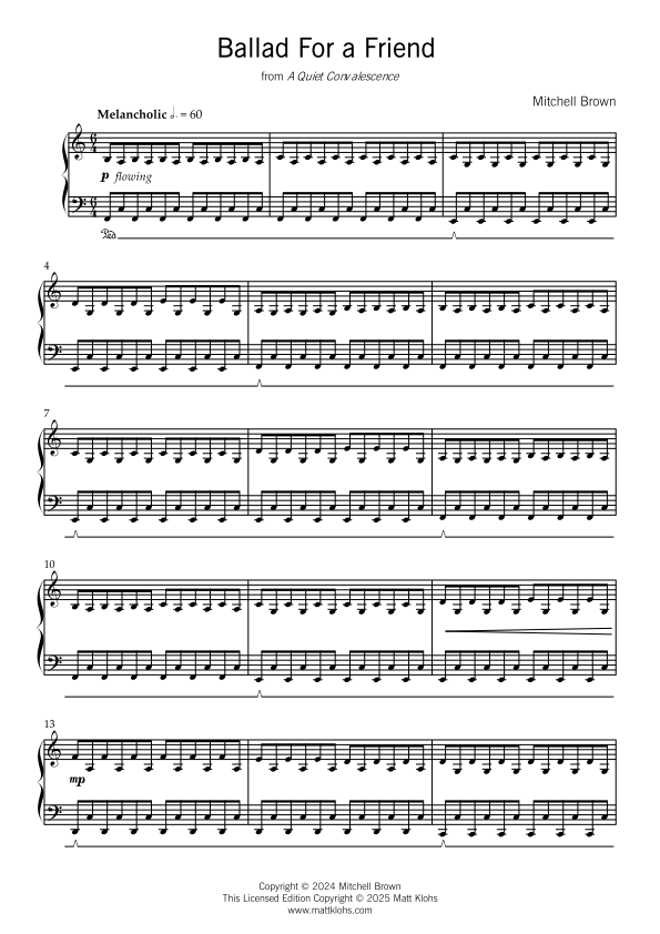 Ballad For A Friend from "A Quiet Convalescence" - Piano Solo - Grade 4-5