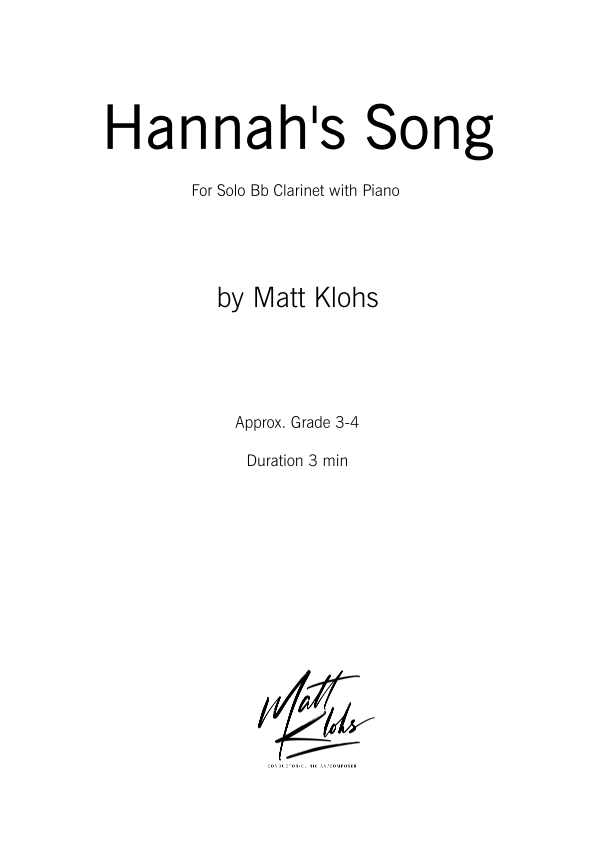 Solo Bb Clarinet with Piano Accompaniment - Hannah's Song