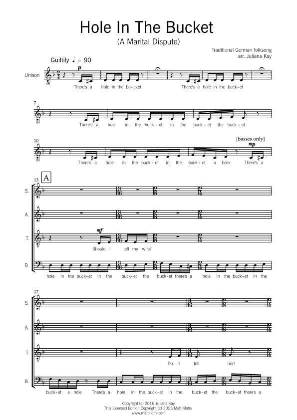 Hole In The Bucket - Large (50-75 Voices) SATB Choir - Juliana Kay
