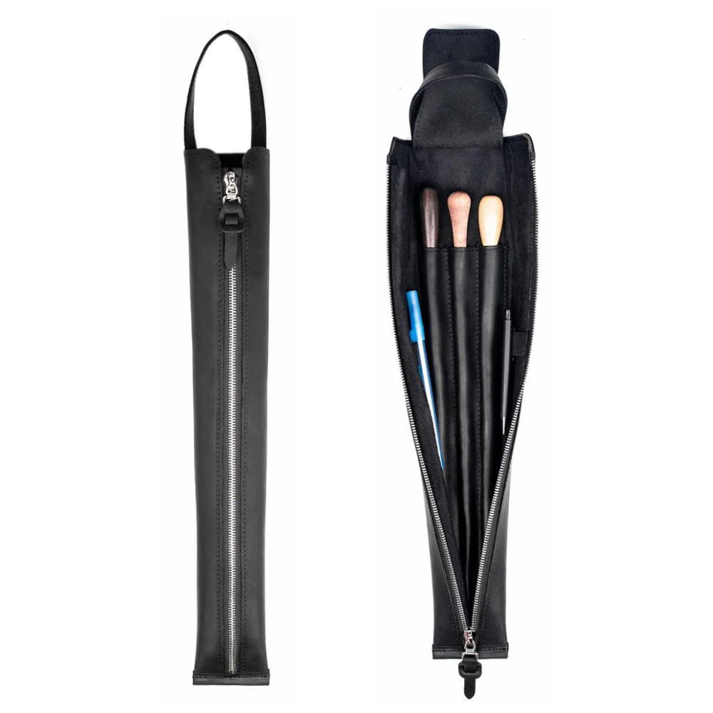 Zip-up Leather Baton Case - Holds 3 batons & 2 pencils