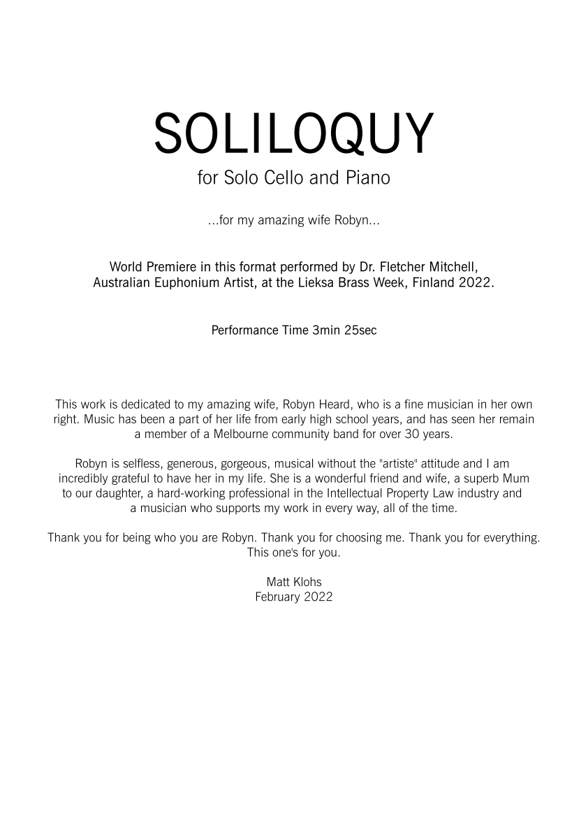 Solo Cello with Piano Accompaniment - Soliloquy