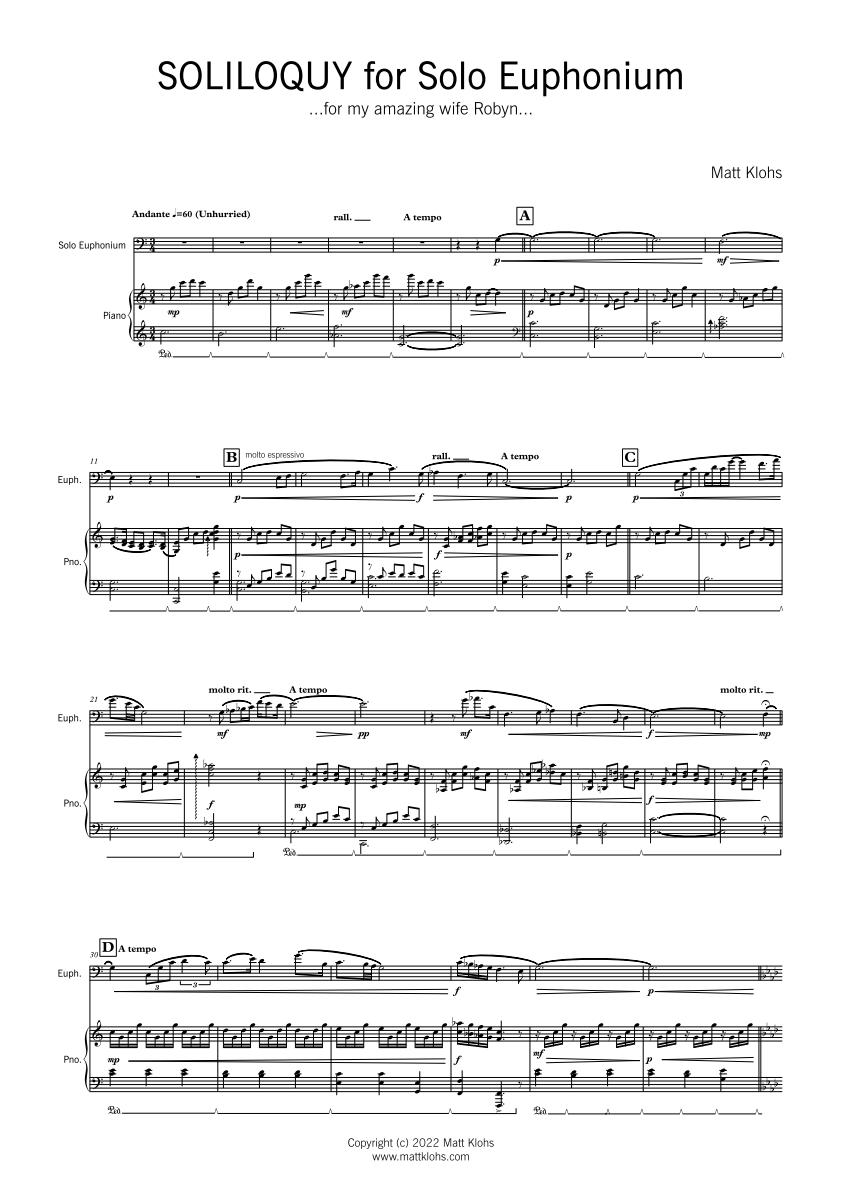 Solo Euphonium with Piano Accompaniment - Soliloquy