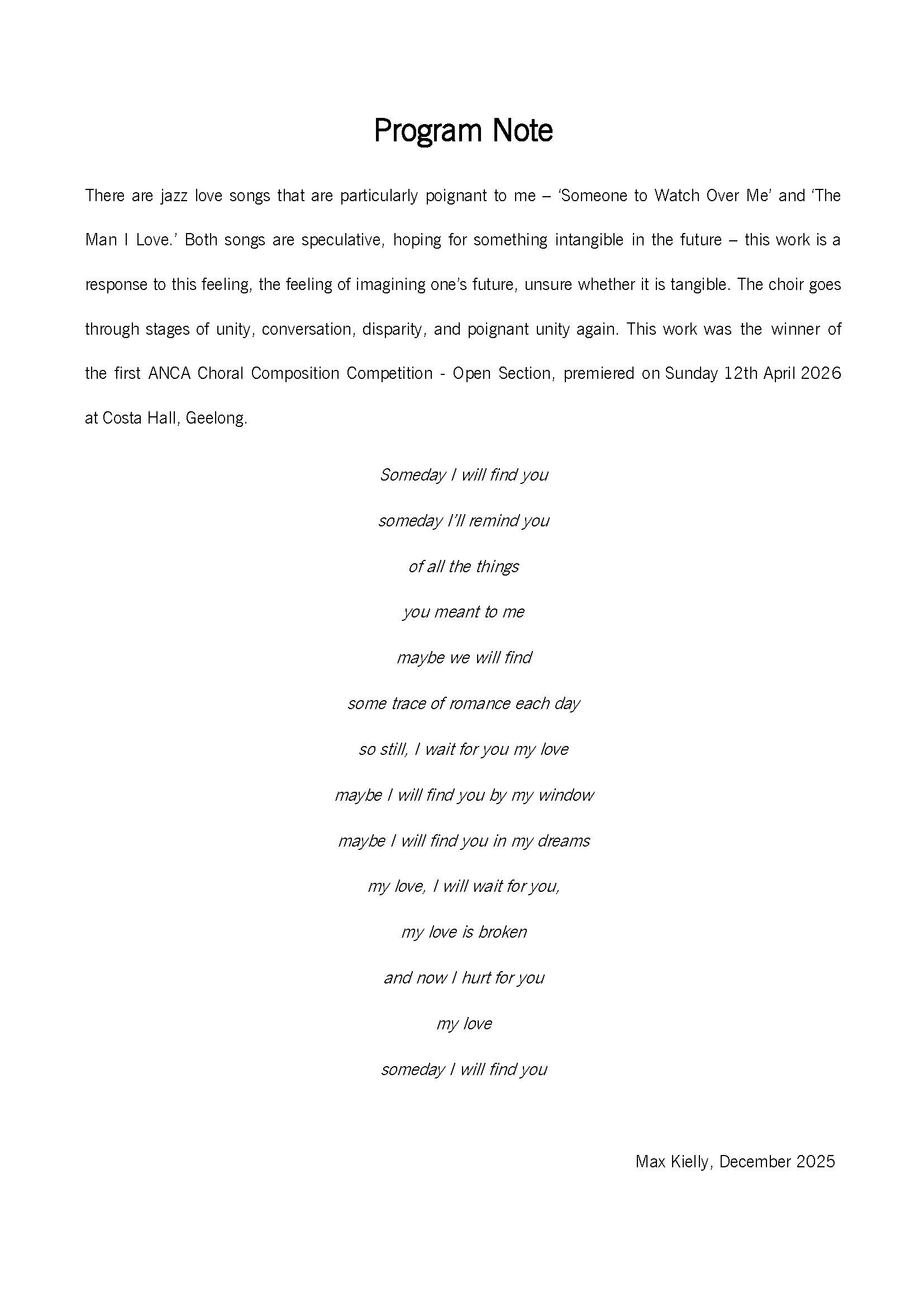 Someday I Will Find You - Large (up to 75 Voices) SATB Choir - Max Kielly