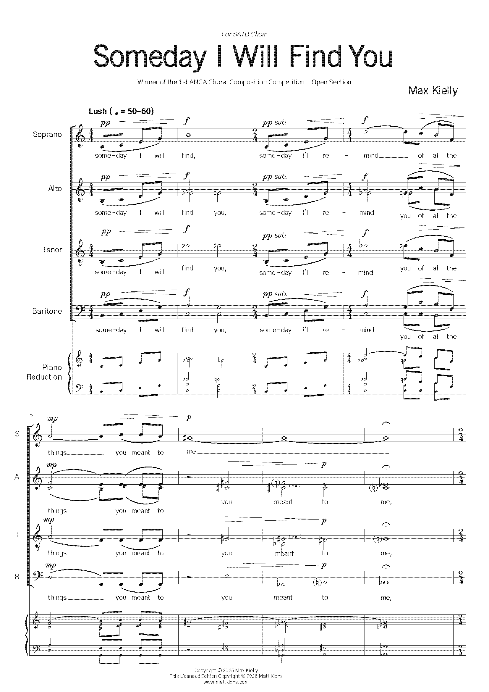 Someday I Will Find You - Small (up to 20 Voices) SATB Choir - Max Kielly