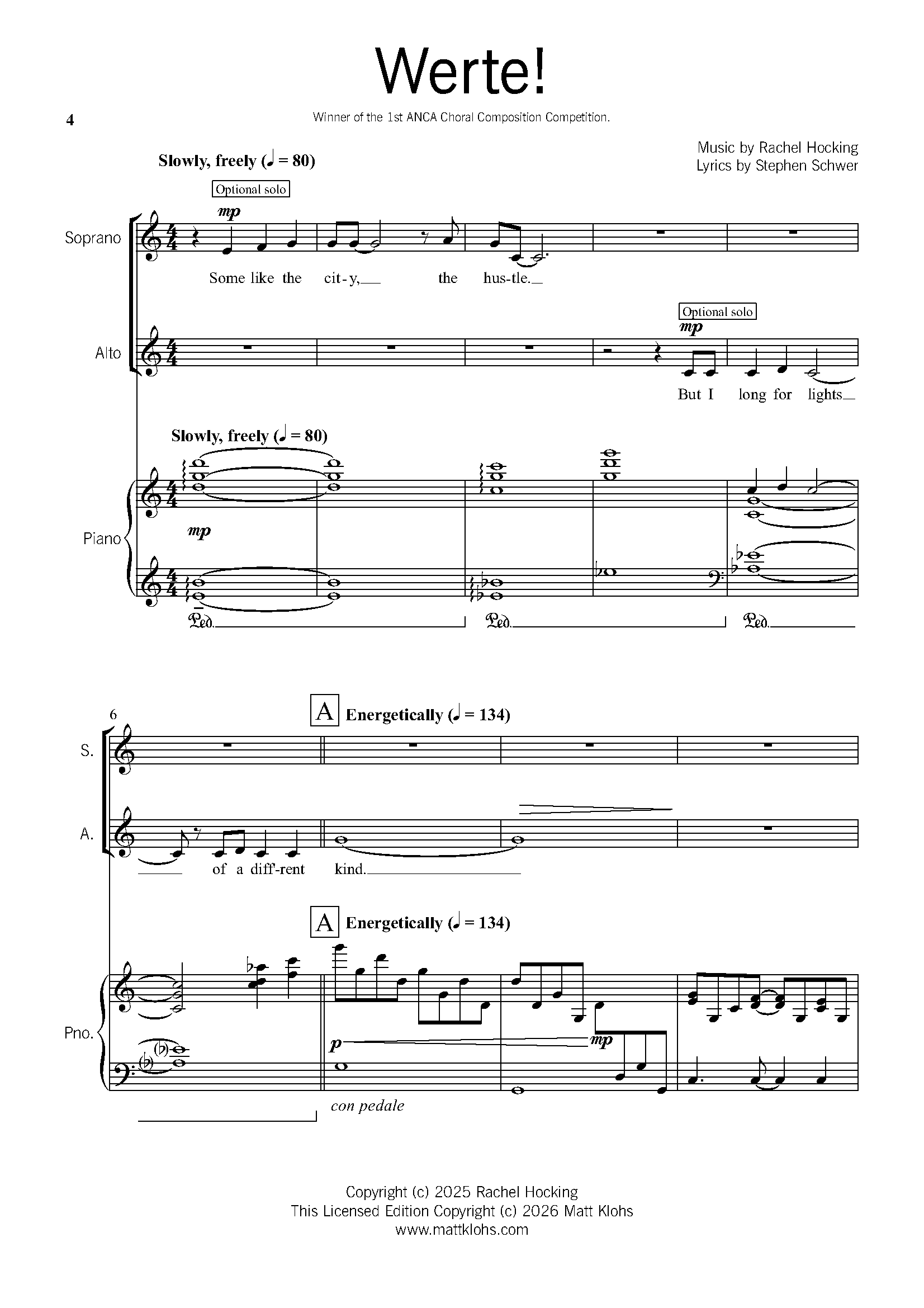 Werte! - Medium (up to 50 Voices) 2-Part Treble Choir - Rachel Hocking