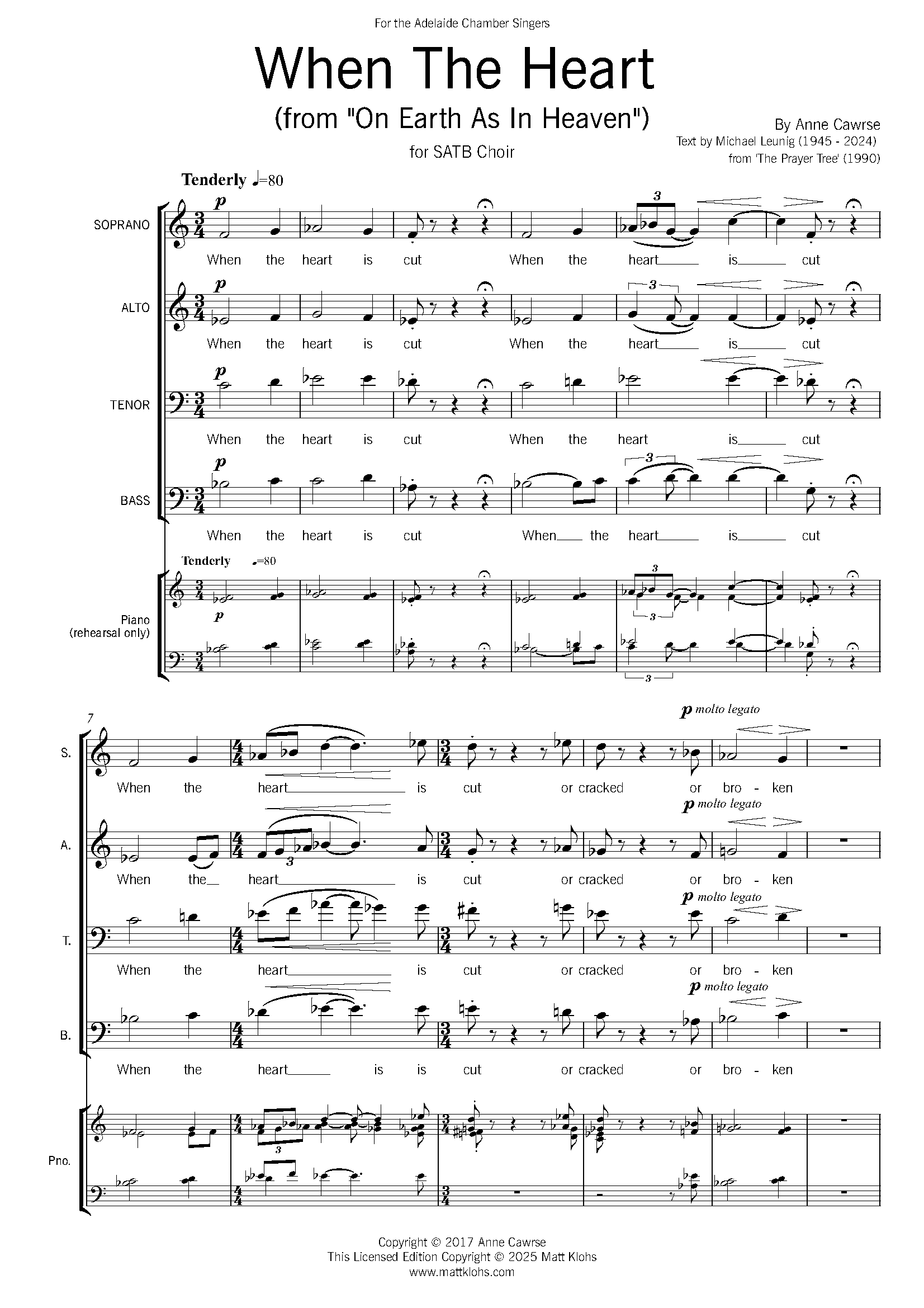 When The Heart - Large (up to 75 Voices) SATB A Capella Choir - Anne Cawrse