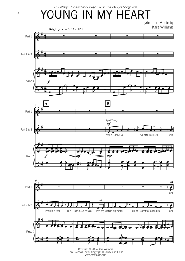 Young In My Heart - Large (50-75 Voices) Treble Choir & Piano - Kara Williams